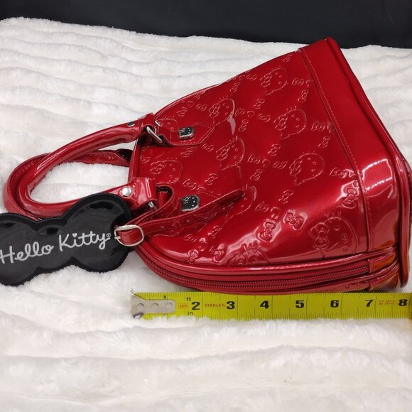 Hello Kitty Loungefly Red Patent Embossed Bowler Handbag Bow Charm Medium - Picture 10 of 10